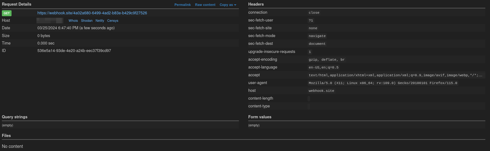 Test request on webhook.site